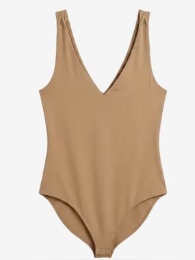 Express Contouring V-Neck One-Piece in Tan